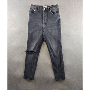 Free People High Rise Pants Womens 31 Black Button Fly Distressed Casual Stretch